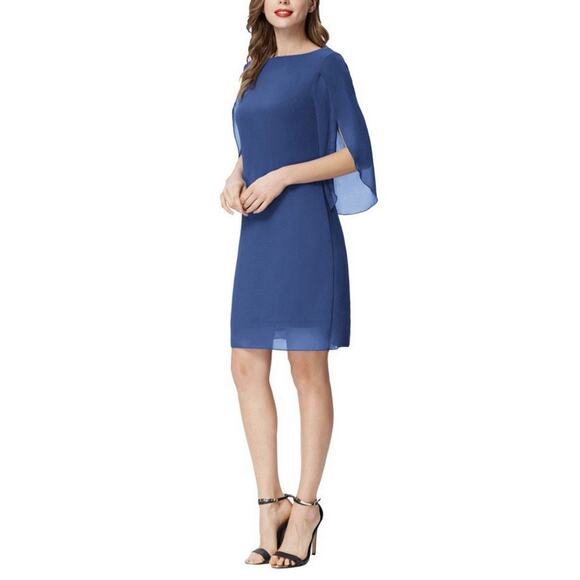 Grace Karin Women XL Blue Elegant 3/4 Slit Sleeve Loose Chiffon Party Midi Dress - Picture 1 of 14